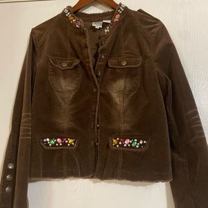 Ivy Jane/Anthropologie Brown Rhinestone Corduroy Jacket Size L